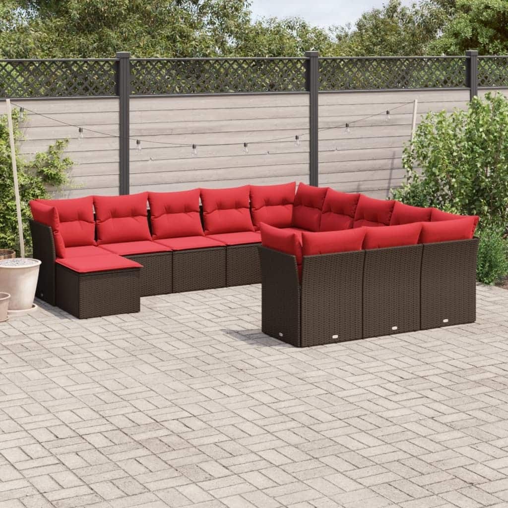 vidaXL Patio Sofa Set with Cushions Outdoor Conversation Furniture Poly Rattan - 24.4" x 24.4" x 27.2"
