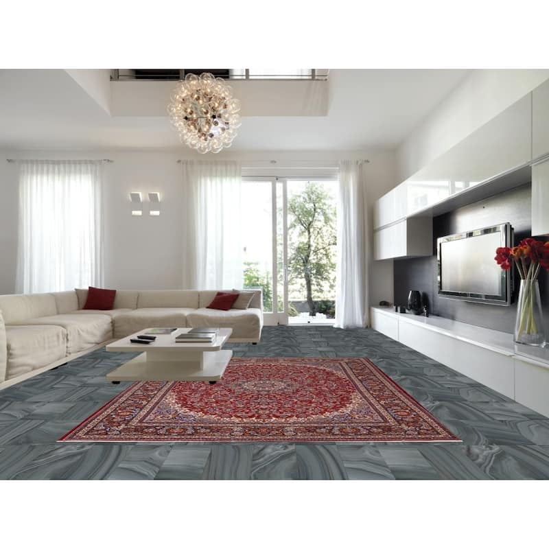 Traditional Red Kashan Turkish Rug Medallion Machine-Made Carpet - 9'8" x 12'6"