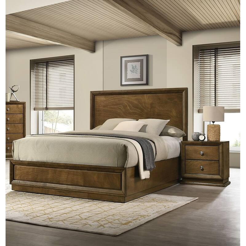 Full Size Engineered Wood Platform Bed Set with 2 Nightstands - 3pc Transitional Furniture and Metal Knobs