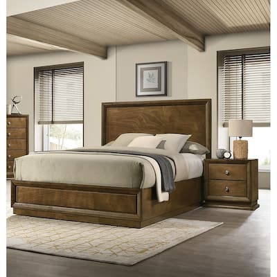 Twin Size Engineered Wood Transitional Platform Bed Set with 2 Nightstands and Metal Knobs