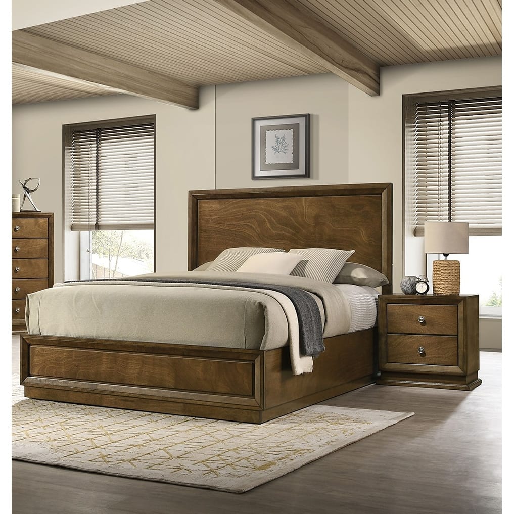 Twin Size Engineered Wood Transitional Platform Bed Set with 2 Nightstands and Metal Knobs