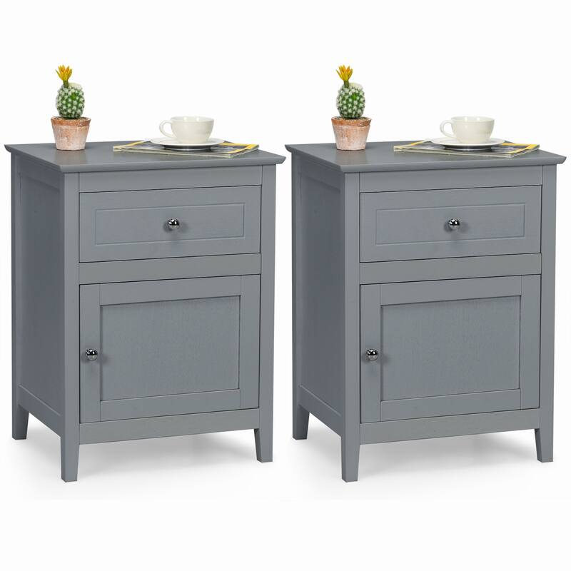 Costway 2PCS Nightstand with Drawer Accent Side End Table Storage