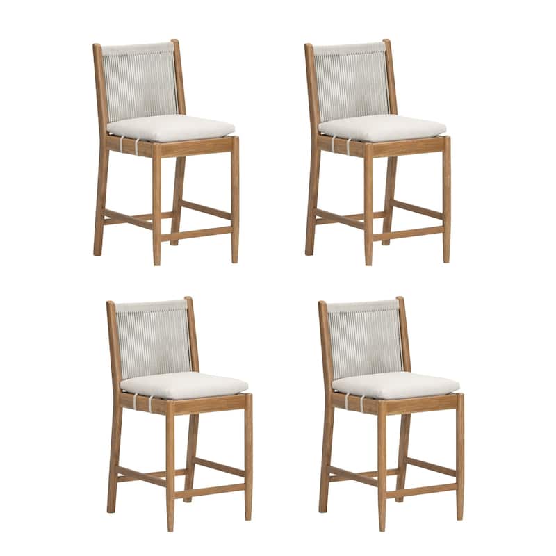 Kayden Outdoor Dining Chair or Bar Stool, Porch Chair with Solid Wood Acacia Wood Frame, Foam Cushion and Woven Rope Backrest