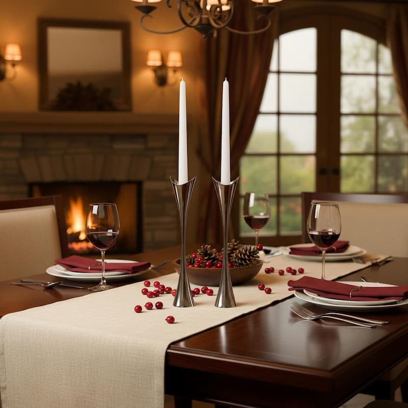 Nambe Curve Candlestick Holders - 2.75" W x 11" H