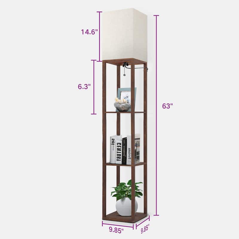63"Floor Lamp with Shelves,Modern Tall Standing Lamps - N/A