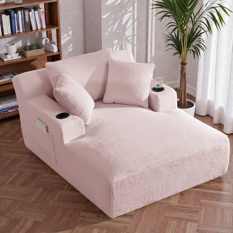 Oversized Chaise Lounge Chair Indoor, No Assembly Sleeper Sofa with Faux Fur Upholstery for Living Room or Office - Pink