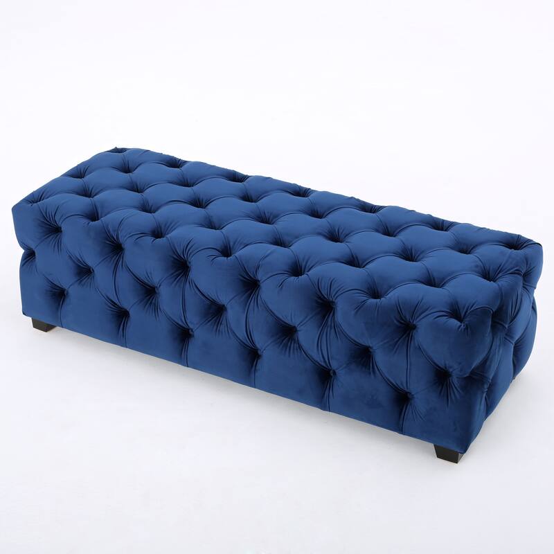 Velvet Tufted Bench Ottoman with Wooden Legs, Luxury Entryway Bench Bed-End Upholstered Bench for Mudroom, Bedroom