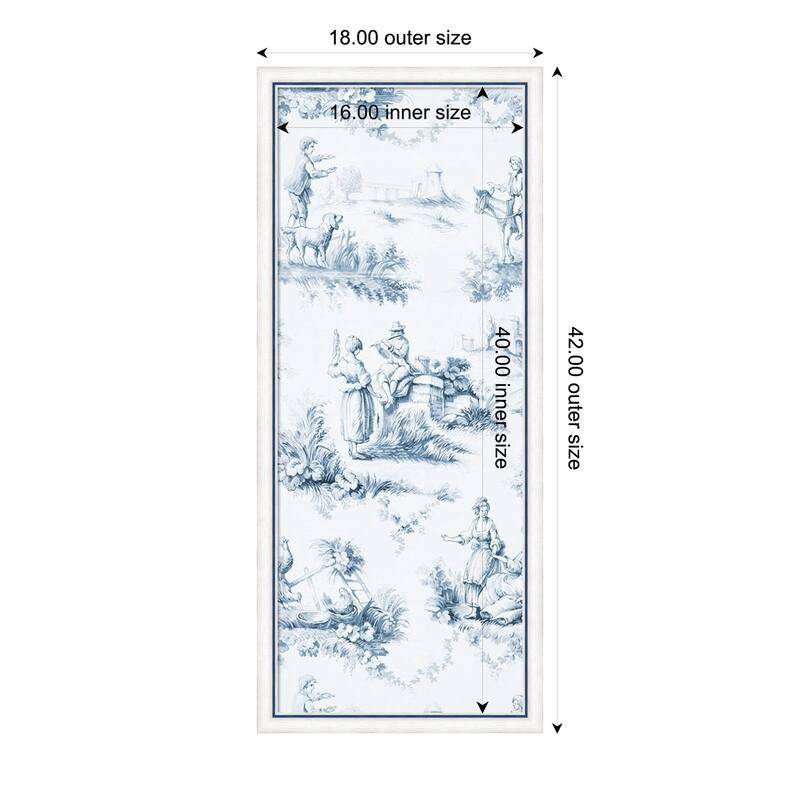 Amanti Art Framed Fabric Pinboard Toile Design in Blue by Baxter Mill Archive Printed Bulletin Board - Board Size 16 x 40