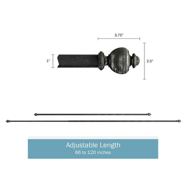 dimension image slide 3 of 6, 1-Inch Decorative Modern Urn Finial Curtain Rod by Lavish Home