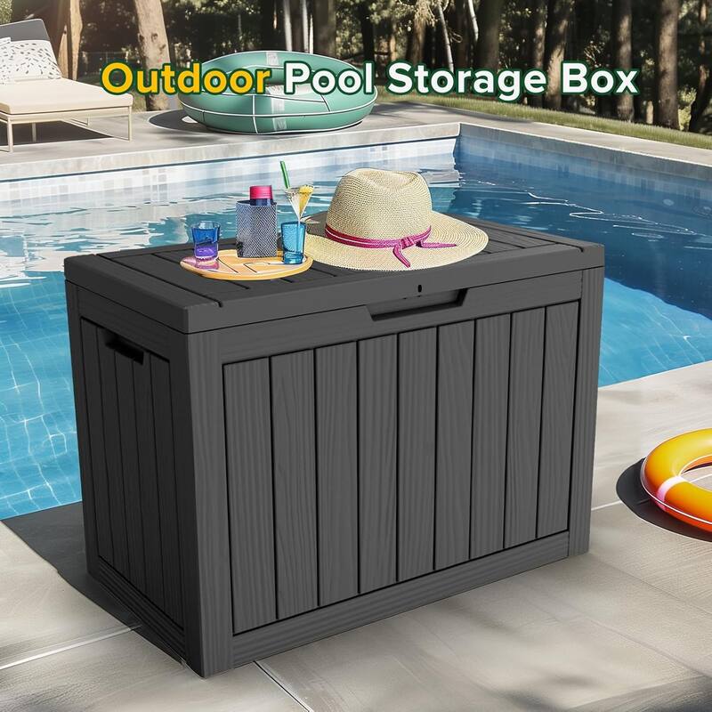 45 Gallon Outdoor Storage Box Waterproof, Lockable Resin Deck Boxes for Garden Tools Equipment and Cushions, Black