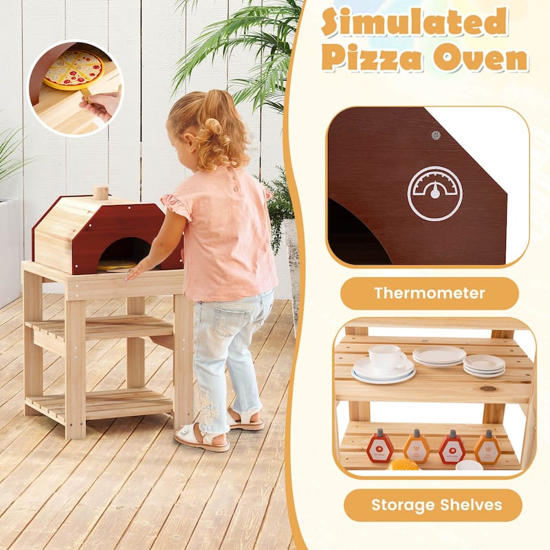 Costway 3-Piece Outdoor Wooden Kitchen Playset Kids Mud Kitchen BBQ - Natural - See Details