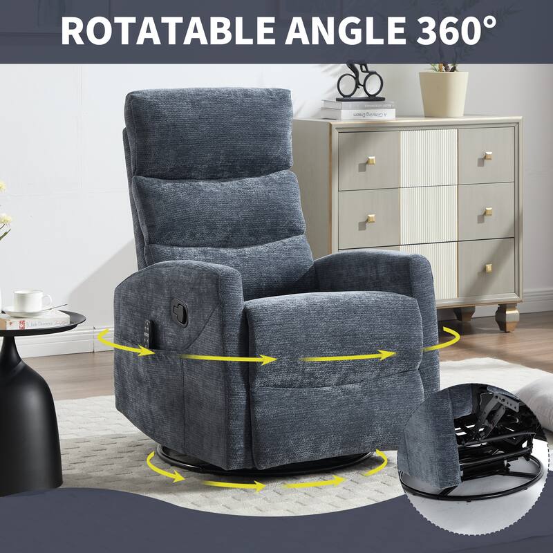 Roomfitters Manual Rocker Swivel Recliner Chair with Heat and Massage Fabric Glider Lounge Sofa for Living Room