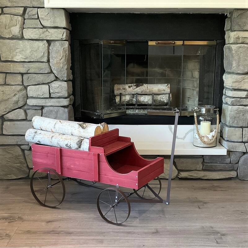 Goldcast Rustic Wagon Garden Planter with Metal Wheels