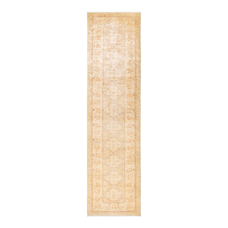 Overton Hand Knotted Wool Vintage Inspired Modern Contemporary Eclectic Ivory Runner Rug