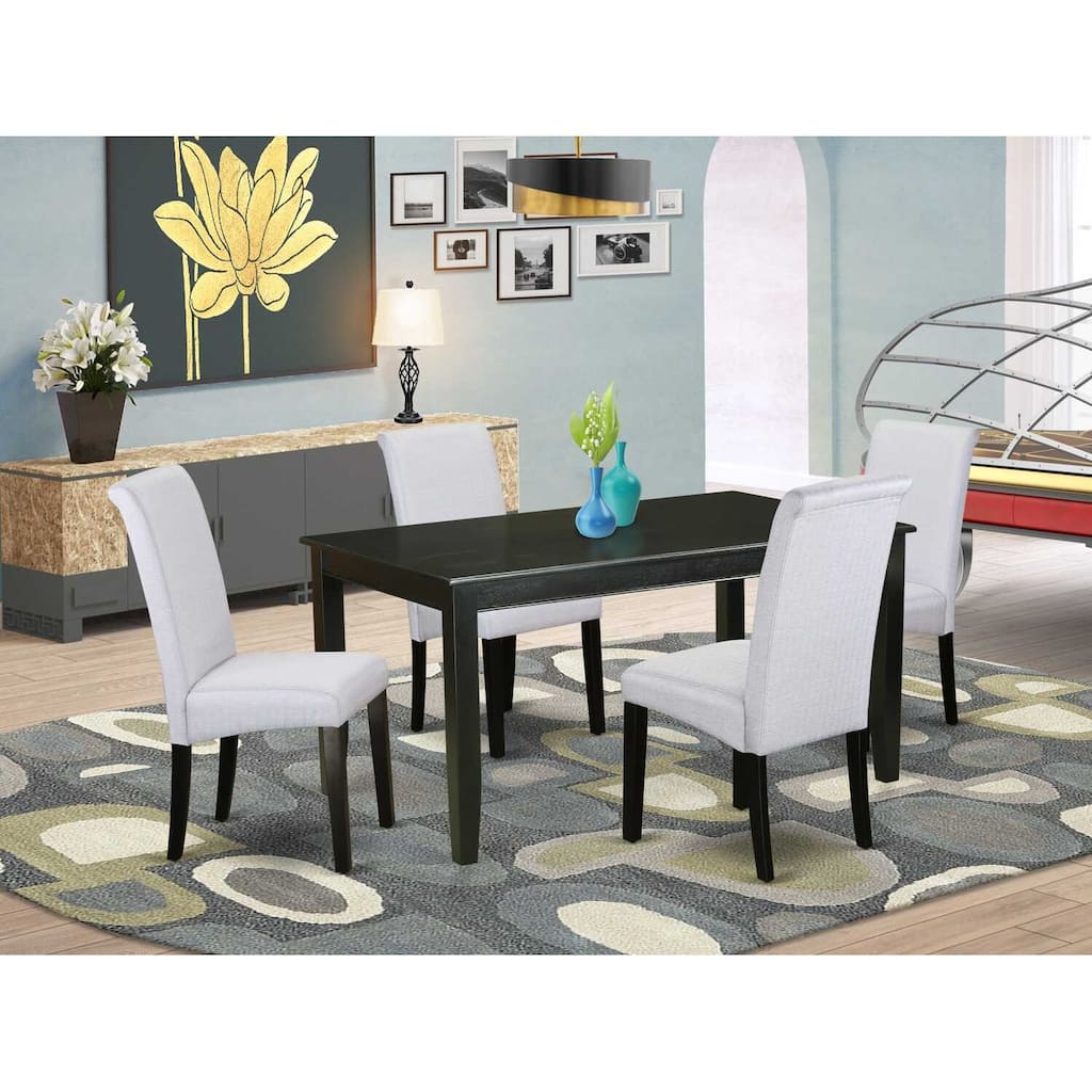 Coastal Kitchen Table Set 5 Piece - Linen Gray Fabric Parsons Chairs - Modern Dining Room Furniture