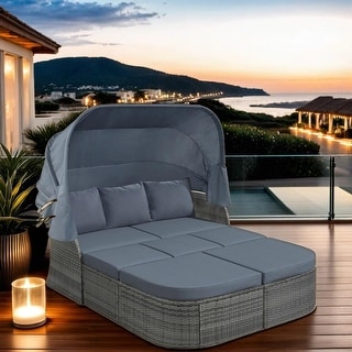 Outdoor Patio Furniture Set Daybed Sunbed with Retractable Canopy Conversation Set Wicker Furniture Sofa Set