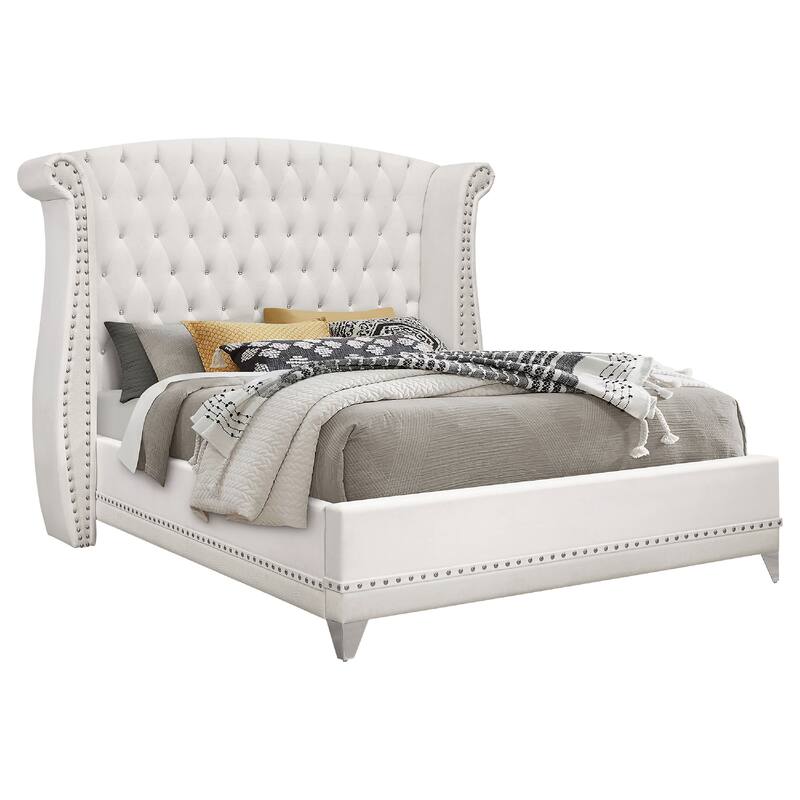 Dini Glam 5pc Queen Bedroom Set, Tufted Wingback in White Velvet