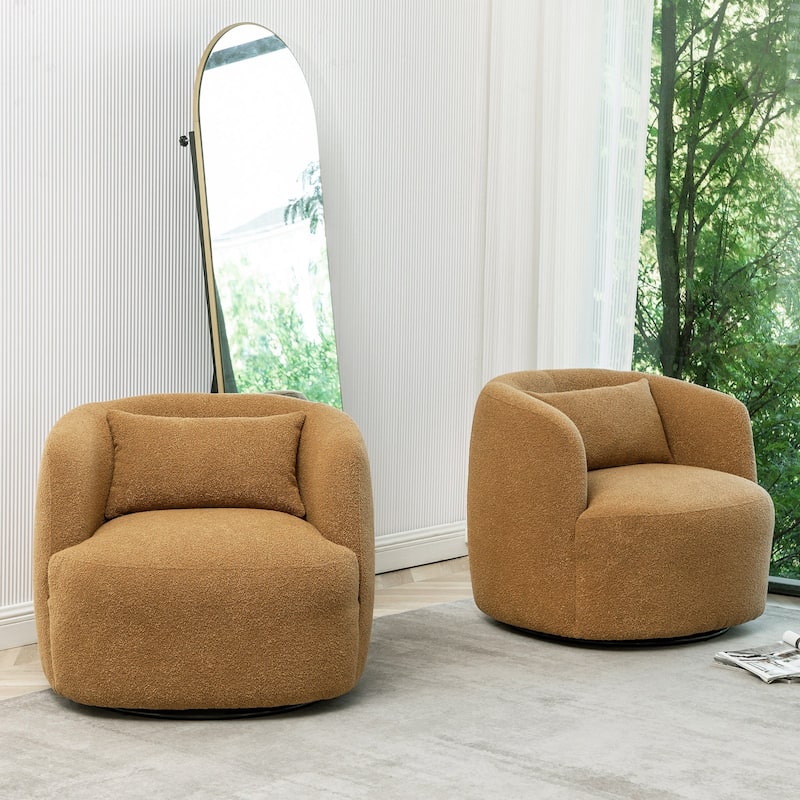 KINWELL 34" Wide Boucle Upholstered Sherpa Swivel Armchair (Set of 2)