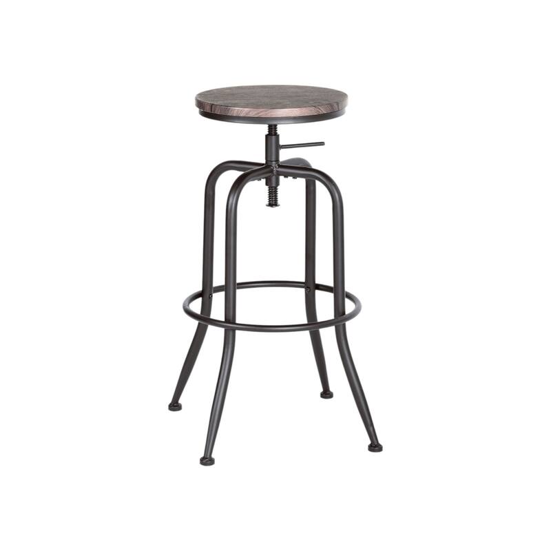Set of 2 Adjustable Height Swivel Bar Stools with Footrest and Backless Round Wood Seat for Kitchen Island