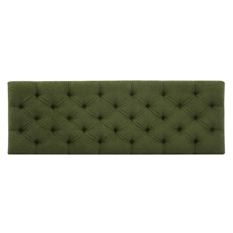 Green Boucle Ottoman Bench with Rubber Wood Legs, 300 lbs Capacity