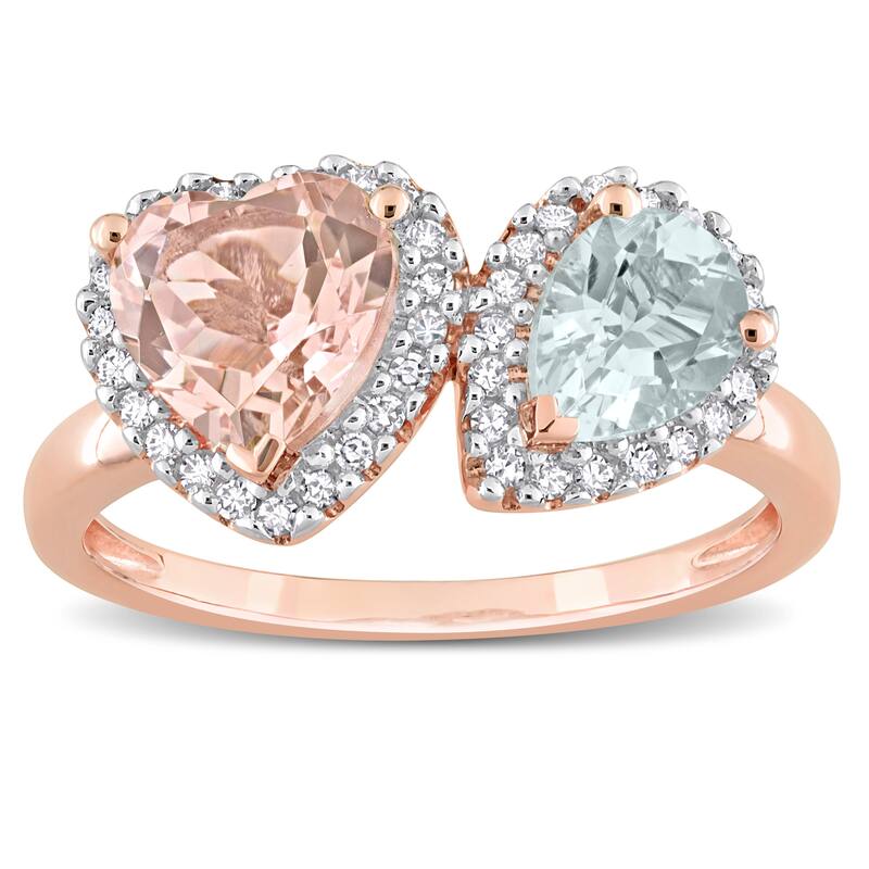 Miadora Morganite Aquamarine and 1/5ct TDW Diamond Heart-Pear Ring in 14kt Rose Gold