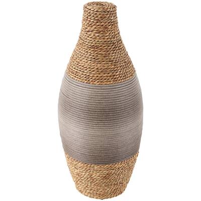Brown Seagrass Handmade Wrapped Vase with Layered Gray Paneling