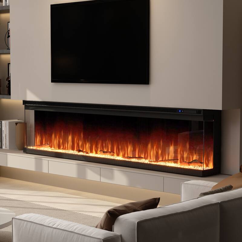 3-Sided Electric Fireplace with 12-Color Flame, Dual Heat Settings 750W/1500W, Smart App & Remote Control – 50/60/70 Inch