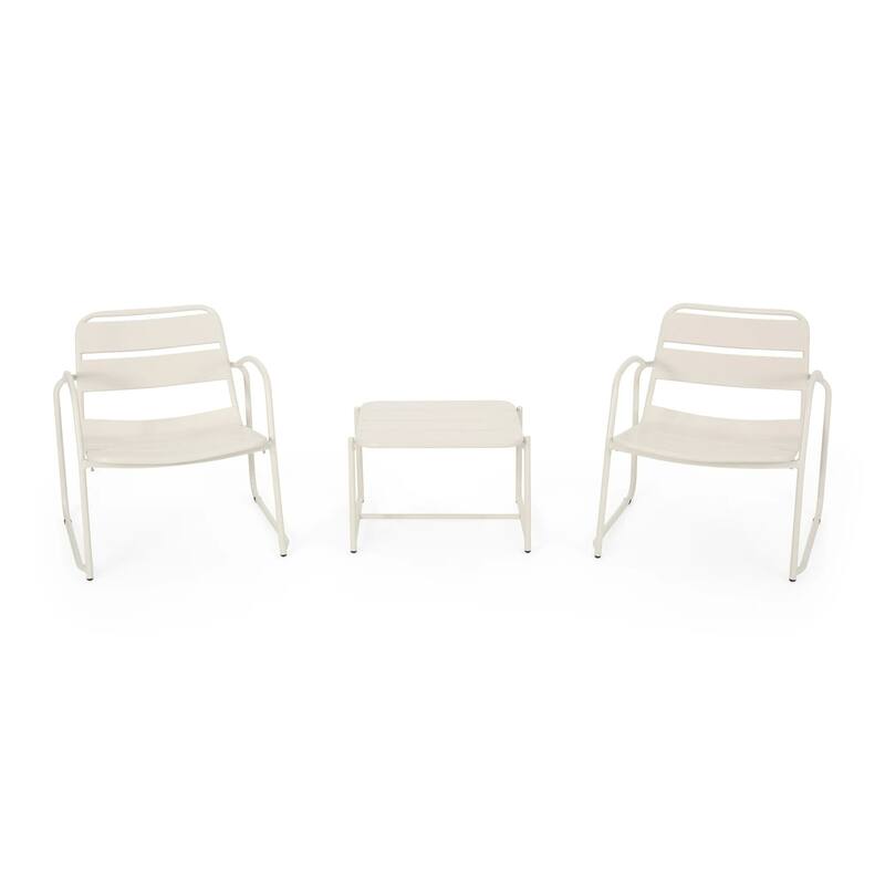 Roomfitters Outdoor Chat Set 3 Piece Metal Conversation Seating Slat Design Iron Chairs