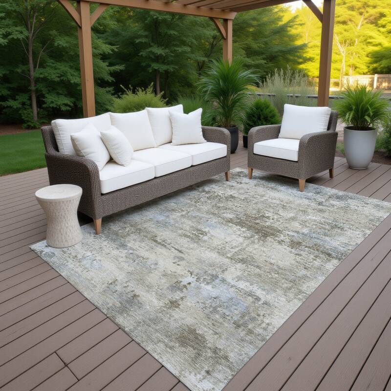 Machine Washable Indoor/ Outdoor Modern Solid Chantille Rug