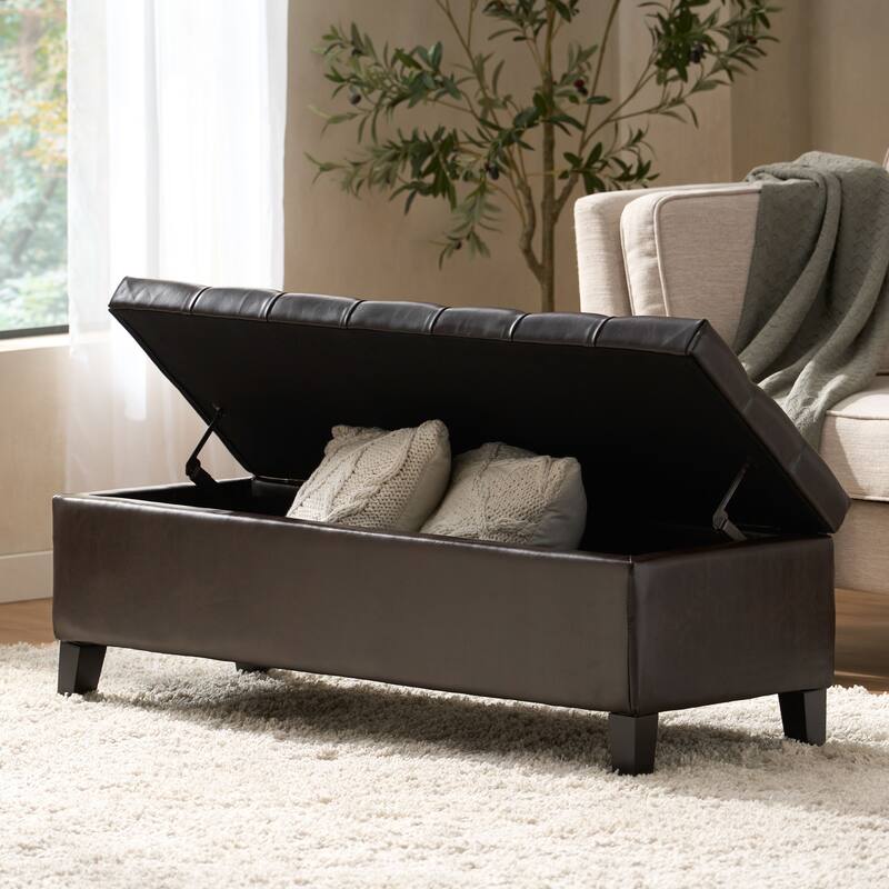 51.00" Faux Leather Storage Bench with Wood Legs