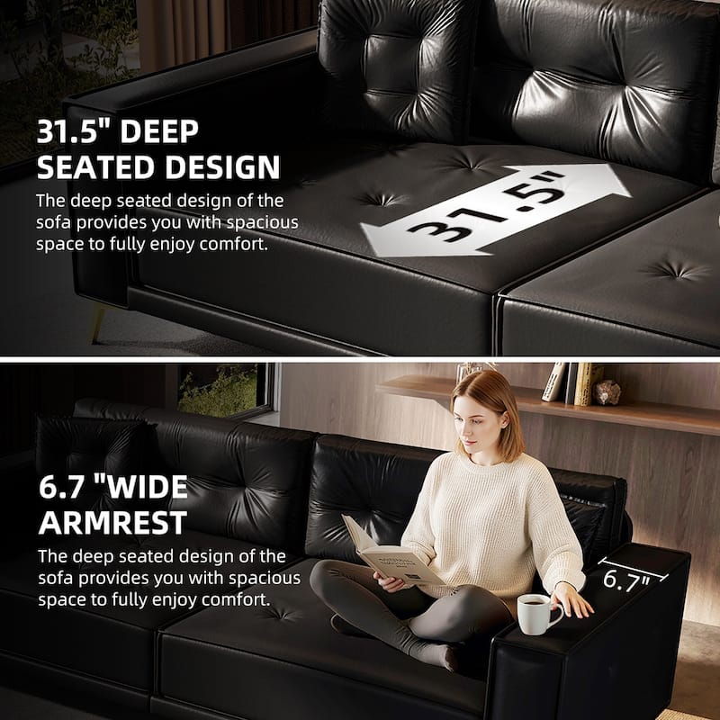 Oversized 3-in-1 Convertible Sofa Bed, 92.1" Faux Leather Square Arms Loveseat, Modern Pull-Out Sleeper Couch with Pillows