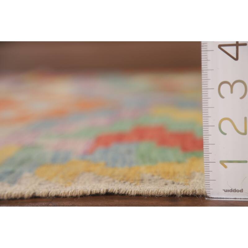 Hand Woven Oriental 100% Wool Carpet Southwestern Geometric Multi-Colored Kilim Runner Rug - 7' 10'' X 2' 9''