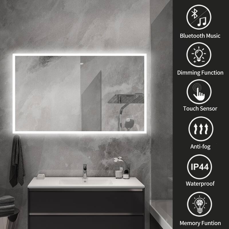 27.55 in. W x 39.37 in. H Rectangular Silver White Framed Dimmable Anti-Fog Wall Mounted Bathroom Vanity Mirror