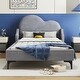 preview thumbnail 1 of 4, Pine Wooden Twin Size Platform Bed Frame with Cloud-shaped Headboard, Upholstered Bed with Support Legs, Gray Beige