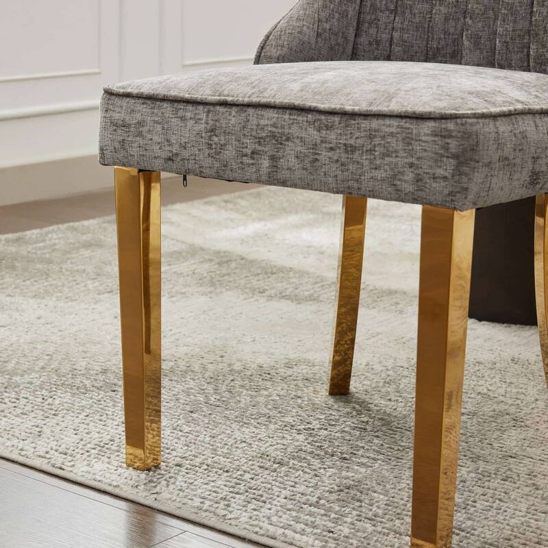 Set of 2 Chenille Upholstered Dining Chairs with Golden Steel Legs