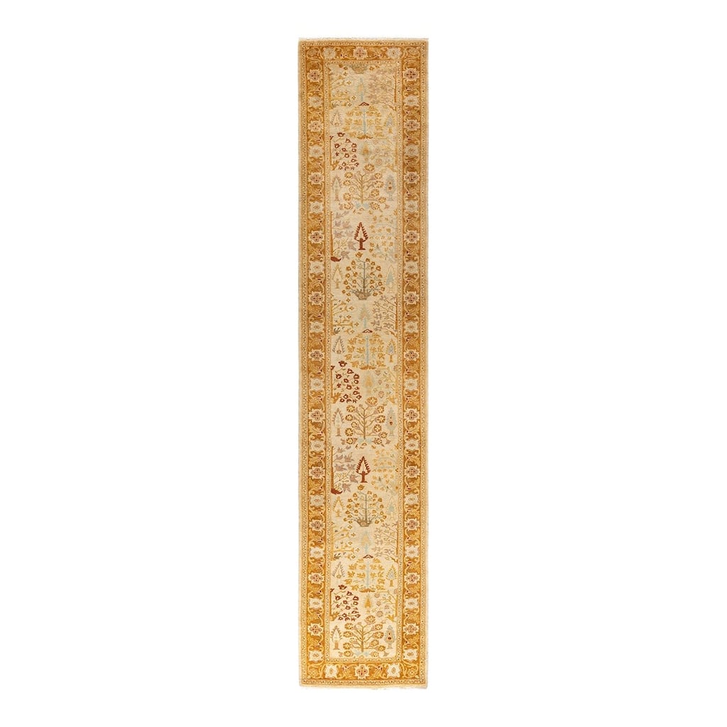 Overton Hand Knotted Wool Vintage Inspired Traditional Ottoman Ivory Runner Rug - 2' 7" x 13' 10"