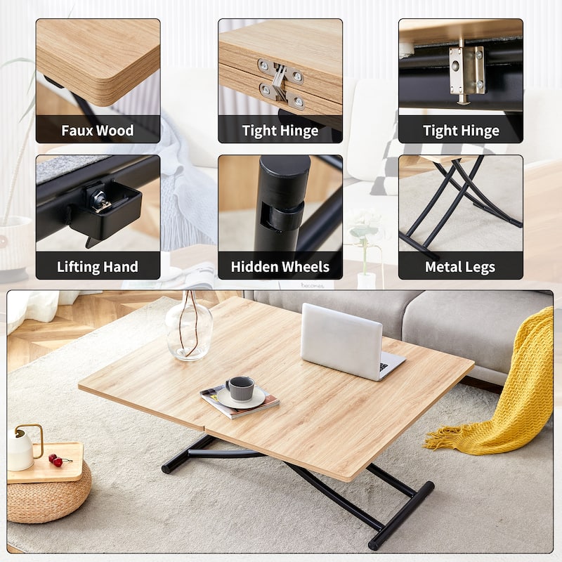 GDFStudio Tharion Wood Lift Table with Multifunctional Adjustable Design