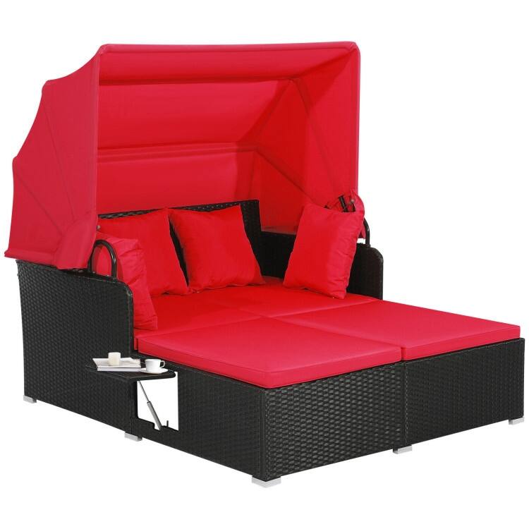 Outdoor Patio Daybed with Canopy and Foldable Side Trays - 65" x 60.5 x 58.5"