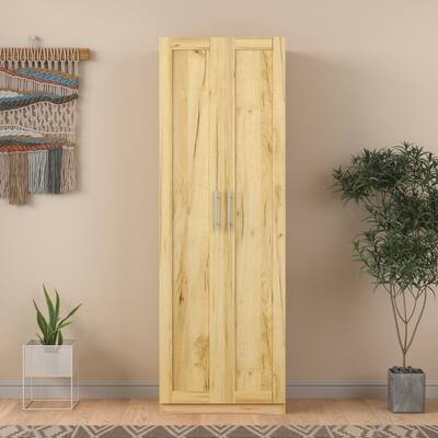 High Wardrobe and Kitchen Cabinet with 2 Doors and 3 Partitions to Separate 4 Storage Spaces, Storage for Kitchen, Laundry