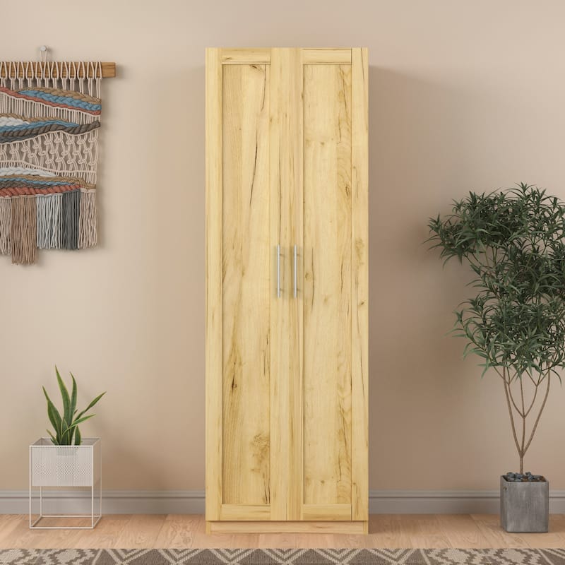 Wood Wardrobe Storage Cabinet with 2 Doors for Bedroom