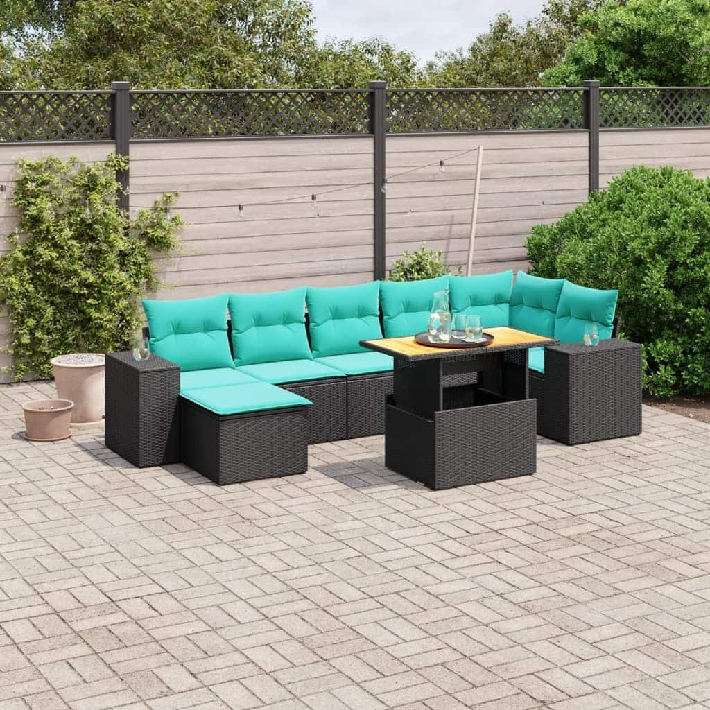vidaXL Patio Sofa Set with Cushions Outdoor Furniture 8 Piece Poly Rattan - 24.4 x 24.4 x 27.2