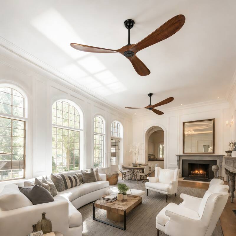 72"Large Size Solid Wood Ceiling Fan without Lights with Remote Control and Wall Switch, for Patio,Indoor,Living Room,Bedroom