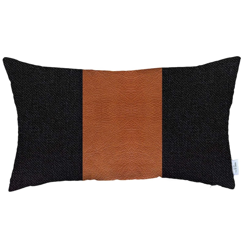 HomeRoots 12" X 20" Black And Brown Geometric Zippered Handmade Polyester Lumbar Pillow Cover