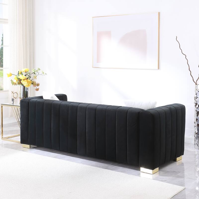 Chesterfield 87.01" Velvet Channel Tufted 3-seater Sofa with Pillows for Living Room
