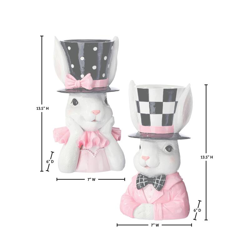 13.5" Resin Boy And Girl Bunny Bust Planter Set of 2