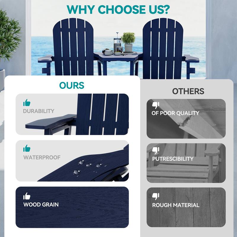 Outdoor All Weather Adirondack Chairs with Movable Footrests, Set of 5/3.