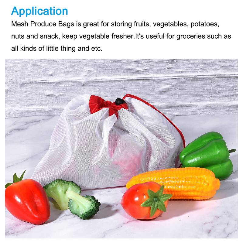 8Pcs Reusable Mesh Produce Bags, PEVA Shopping Grocery Storage Bags-Red