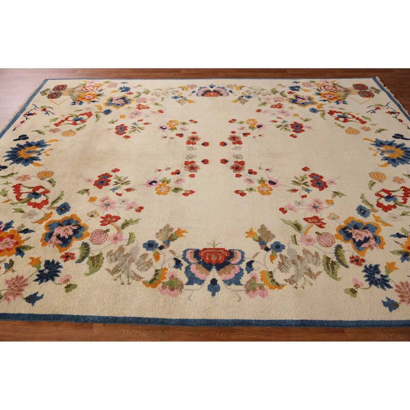 Floral Heriz Serapi Indian Area Rug Handmade Wool Carpet - 7'9" x 9'9"