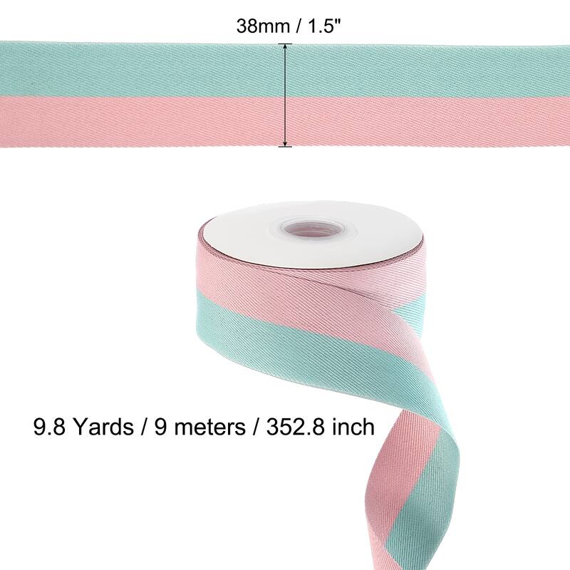 9.8 Yards Christmas Striped Ribbon, Ribbon Candy Roll - Pink/Green - 9.8 Yards x 1.5"