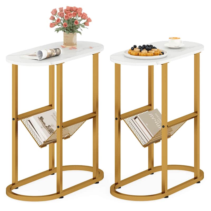Costway 2 PCS End Table with Faux Marble Tabletop & Magazine Holder - See Details